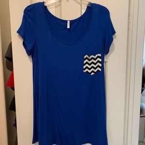 Blue & Black Maternity Top with Chevron Pocket